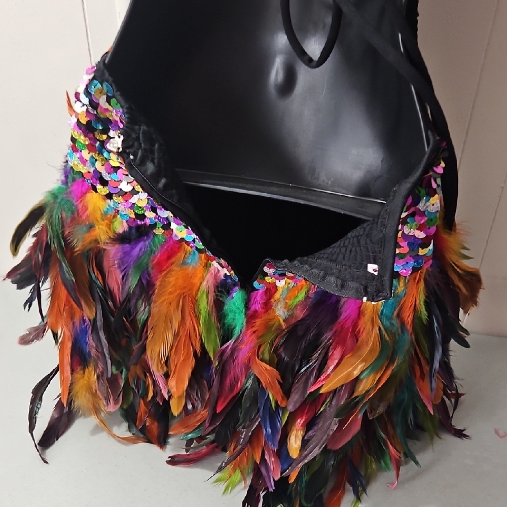 Source Unknown Vibrant Sequin and Feather Mini Dr… - image 6